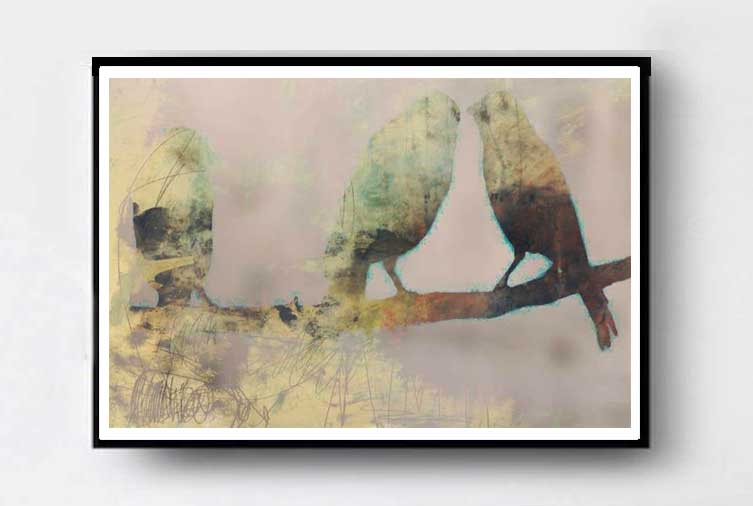 3 BIRDS, håndkolorerte trykk