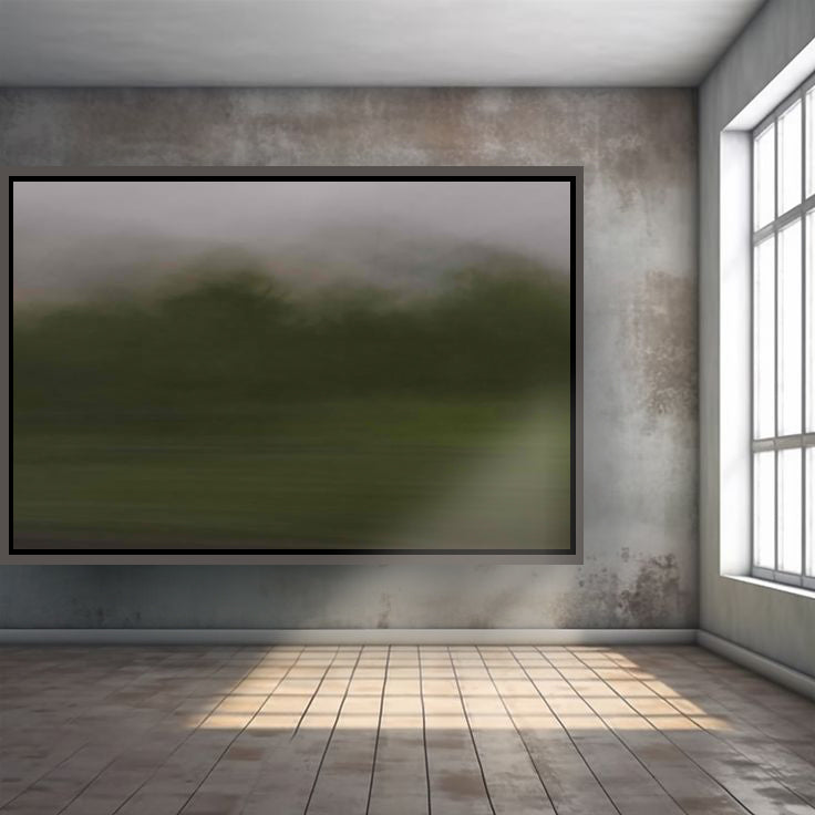 View from a train, Natur, grønt landskap i tåke, DGA, Abstrakt