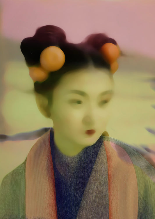 Mandarin pastells, Håndkolorert trykk med tørpastell