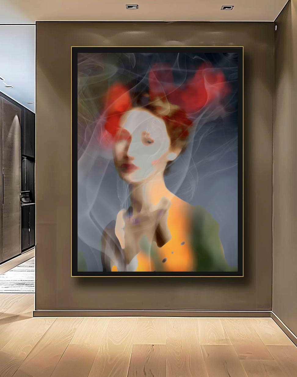 Dans  la fumée, håndkolorert med tørpastell og akvarell